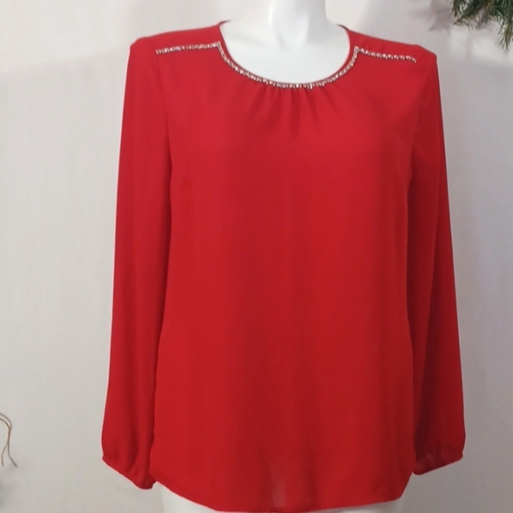 Christmas red Blouse Size XL in a rayon and polyester blend